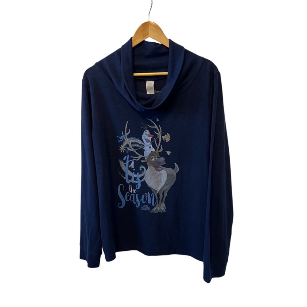 DISNEY FROZEN Navy Blue Graphic Print Funnel Neck Lightweight Long Sleeve Shirt